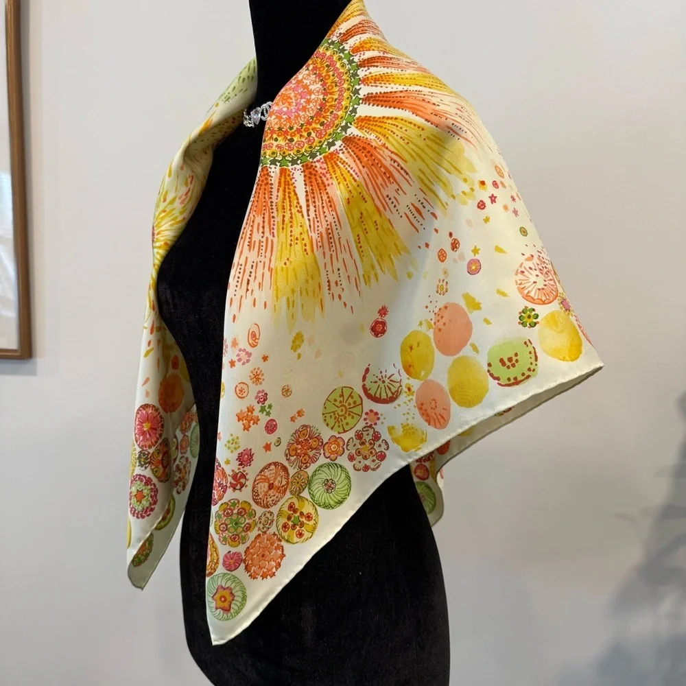 Authentic Longchamp Colorful Floral Silk Scarf